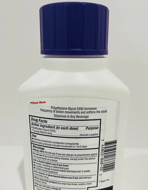 Polyethylene Glycol 3350 Powder for Solution Laxative 8.3 oz exp: 7/2027