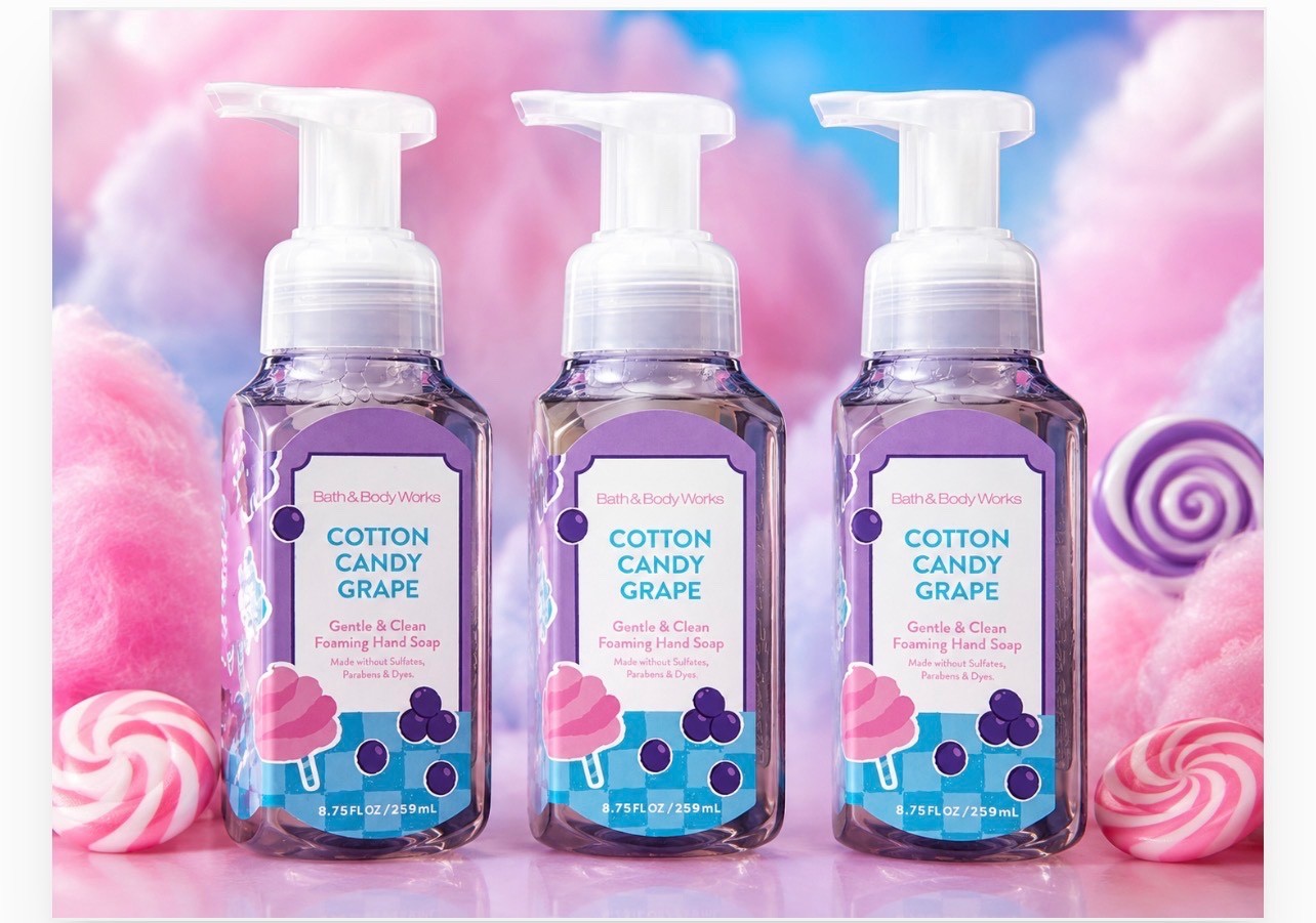 3 x Bath & Body Works COTTON CANDY GRAPE Gentle Foaming Hand Soap Lot NEW