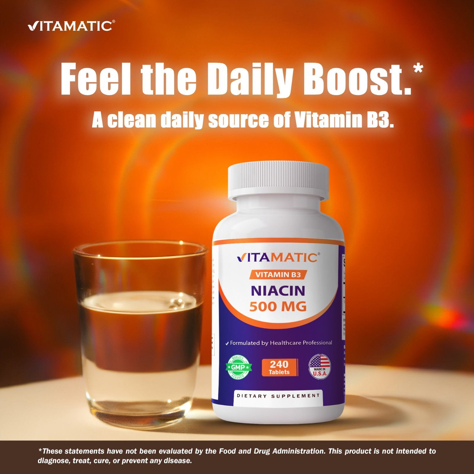 Vitamatic Niacin (Vitamin B3) 500mg, Sustained Release – 240 Tablets