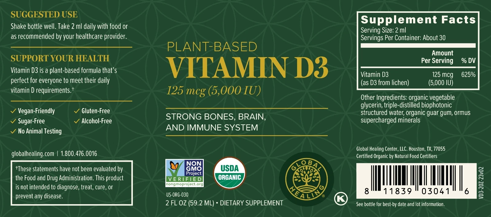 Organic Vitamin D3 5000IU Joint Support Liquid Supplement with Lichen – 2 Fl Oz