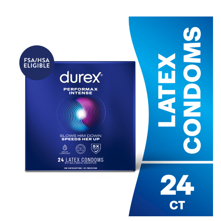 Durex Performax Intense Condoms For Men, Dotted with Delay Lubricant Rubber Late