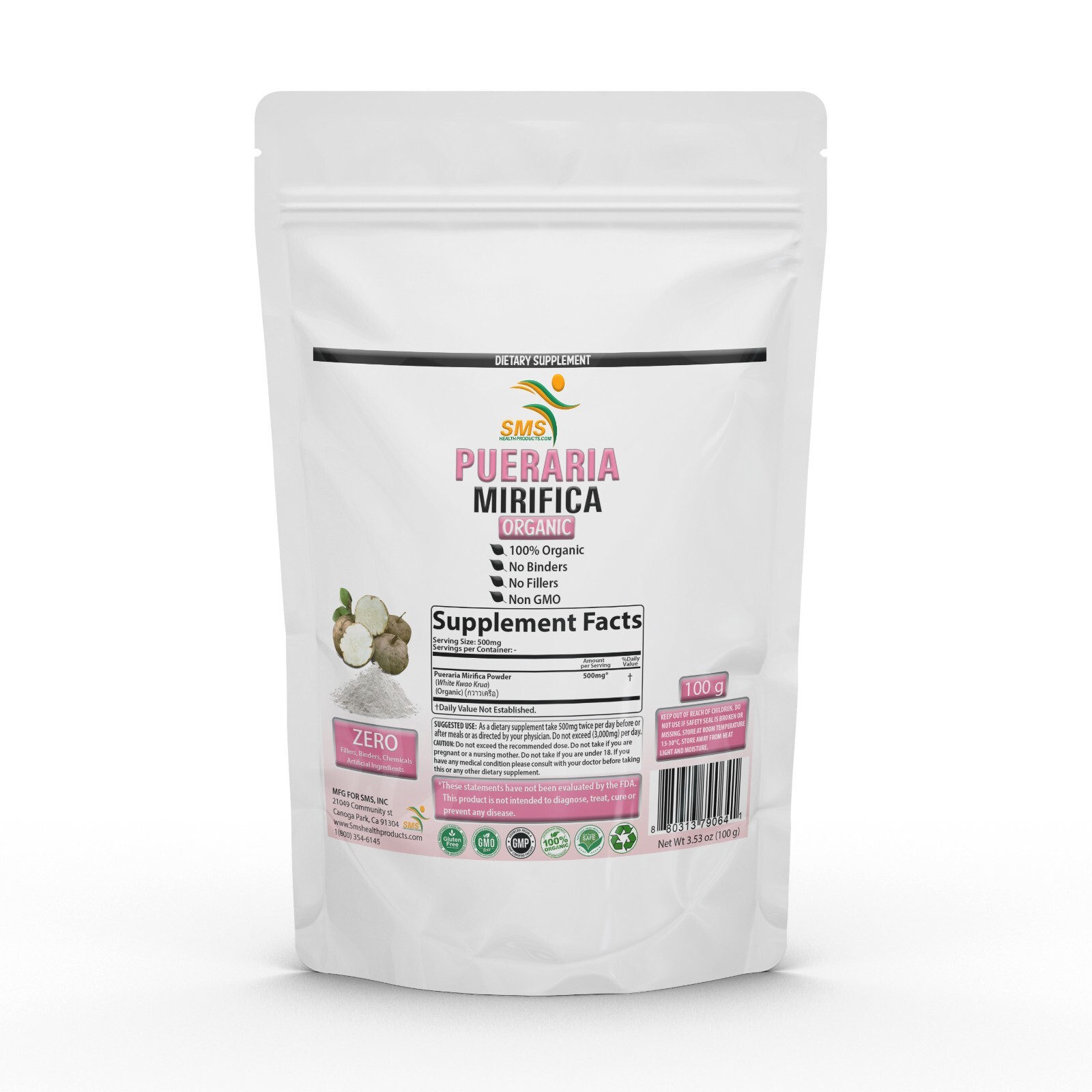 PUERARIA MIRIFICA WHITE KWAO KRUA POWDER ORGANIC (THAILAND) 100G BY SMS
