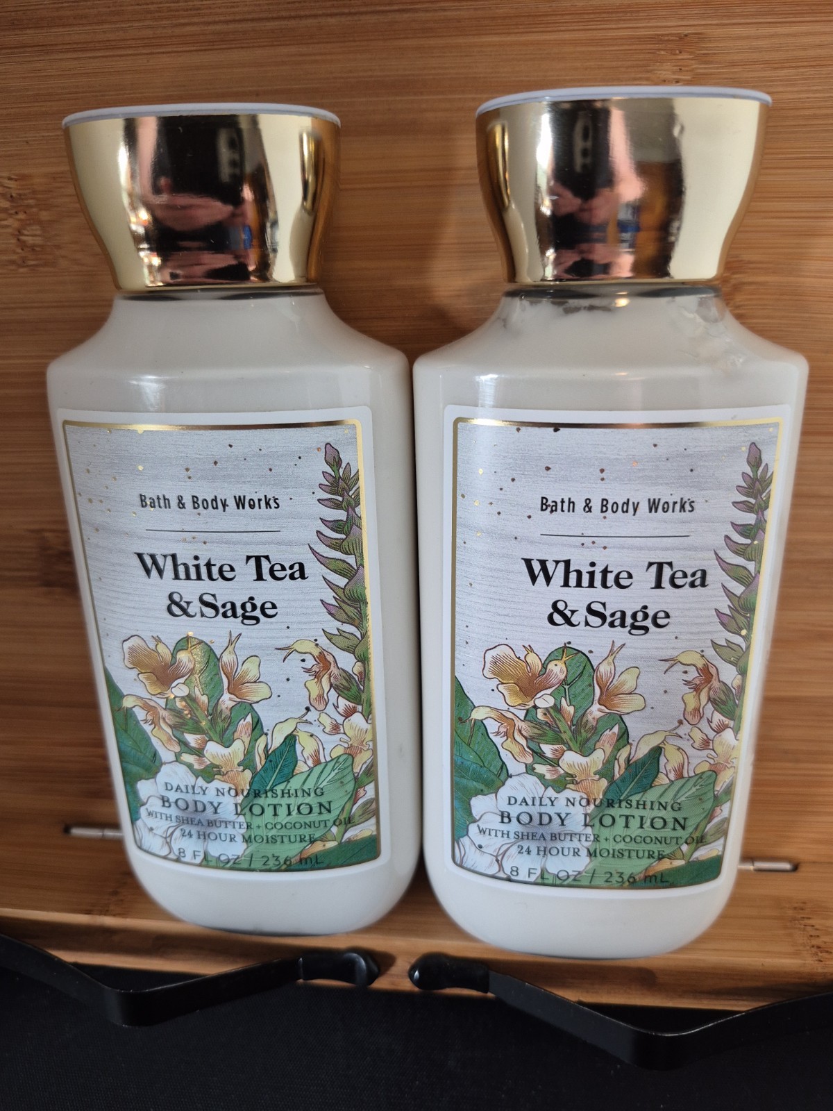 NEW Bath & Body Works White Tea and Sage TWO Body Lotions (8 fl oz/236 ml each)