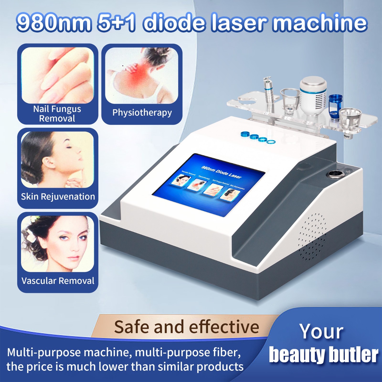 5in1 980nm Diode Laser Vascular Removal Machine Spider Vein Nail Fungus Removal