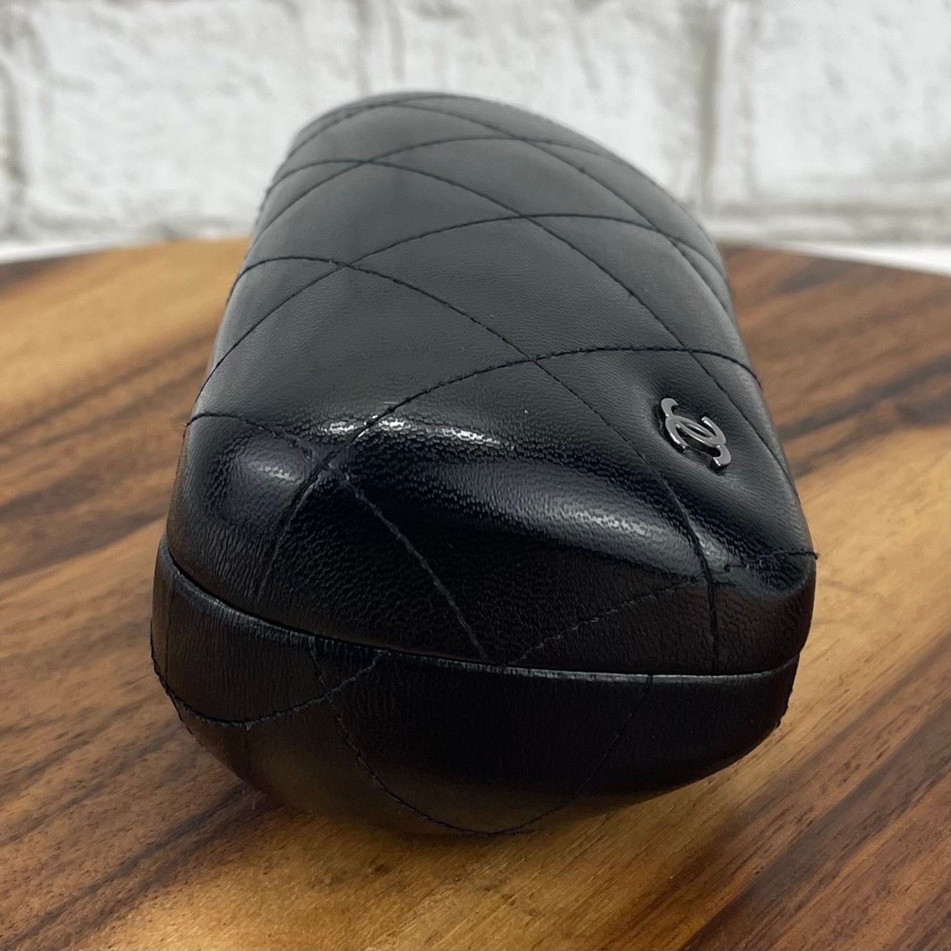 Chanel Cambon Quilted Black Leather Clamshell Sunglasses Case Made in Italy