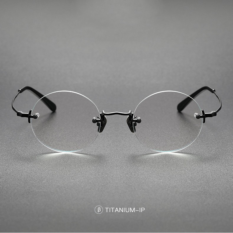 Pure Titanium Rimless Eyeglass Frame Retro Round Steve Jobs Rimless Glasses 43mm