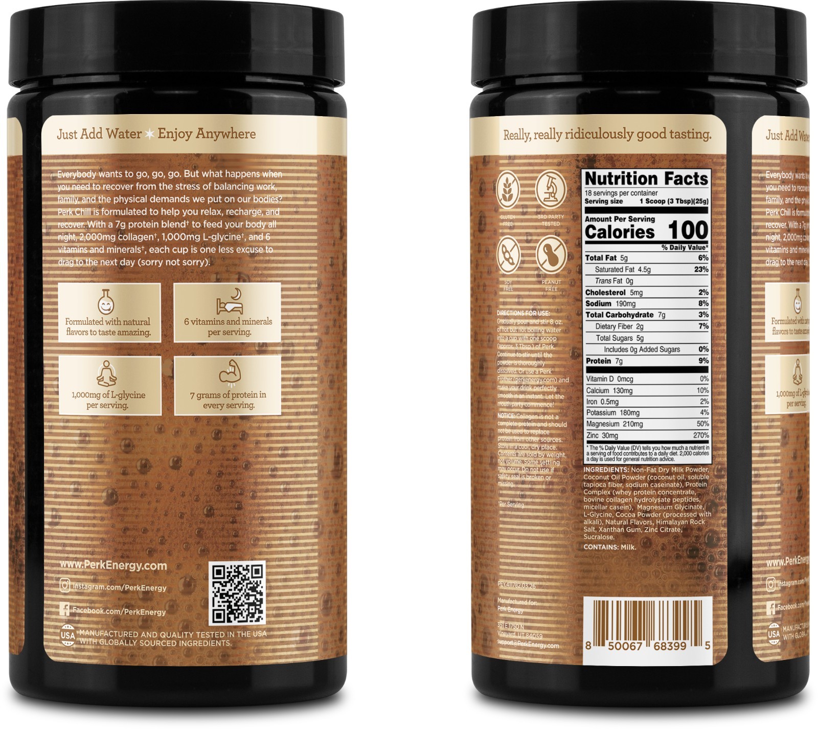 Perk Chill Drink Mix (Tan Mocha Latte) 18 Servings – Calming Sleep Aid Support
