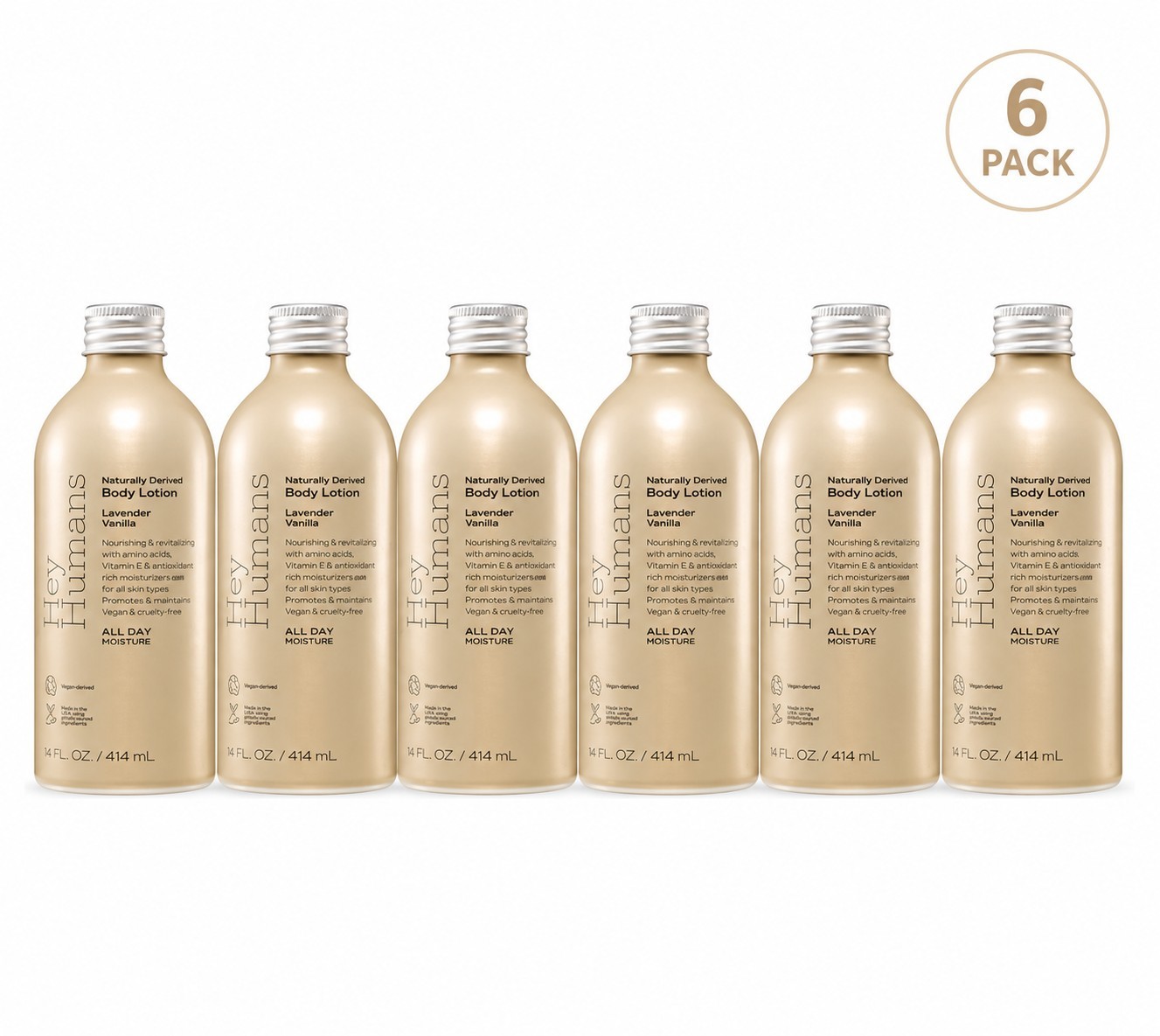 6 Pack Hey Humans/ Lavender Vanilla /Naturally Derived Body Lotion 14 Fl.Oz