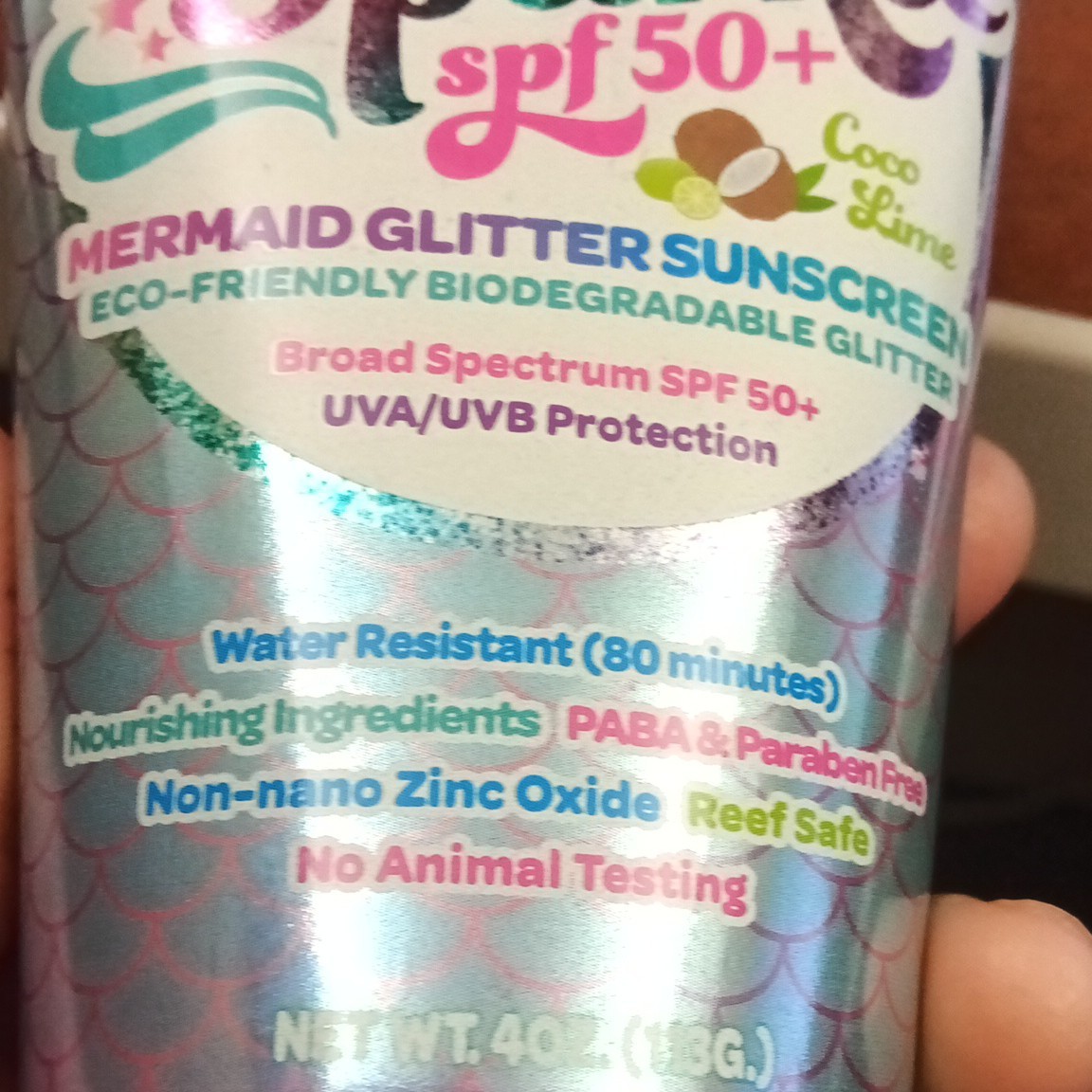 Sea Star Sparkle Mermaid Glitter Sunscreen SPF 50+ 4 oz Coco Lime New With Seal