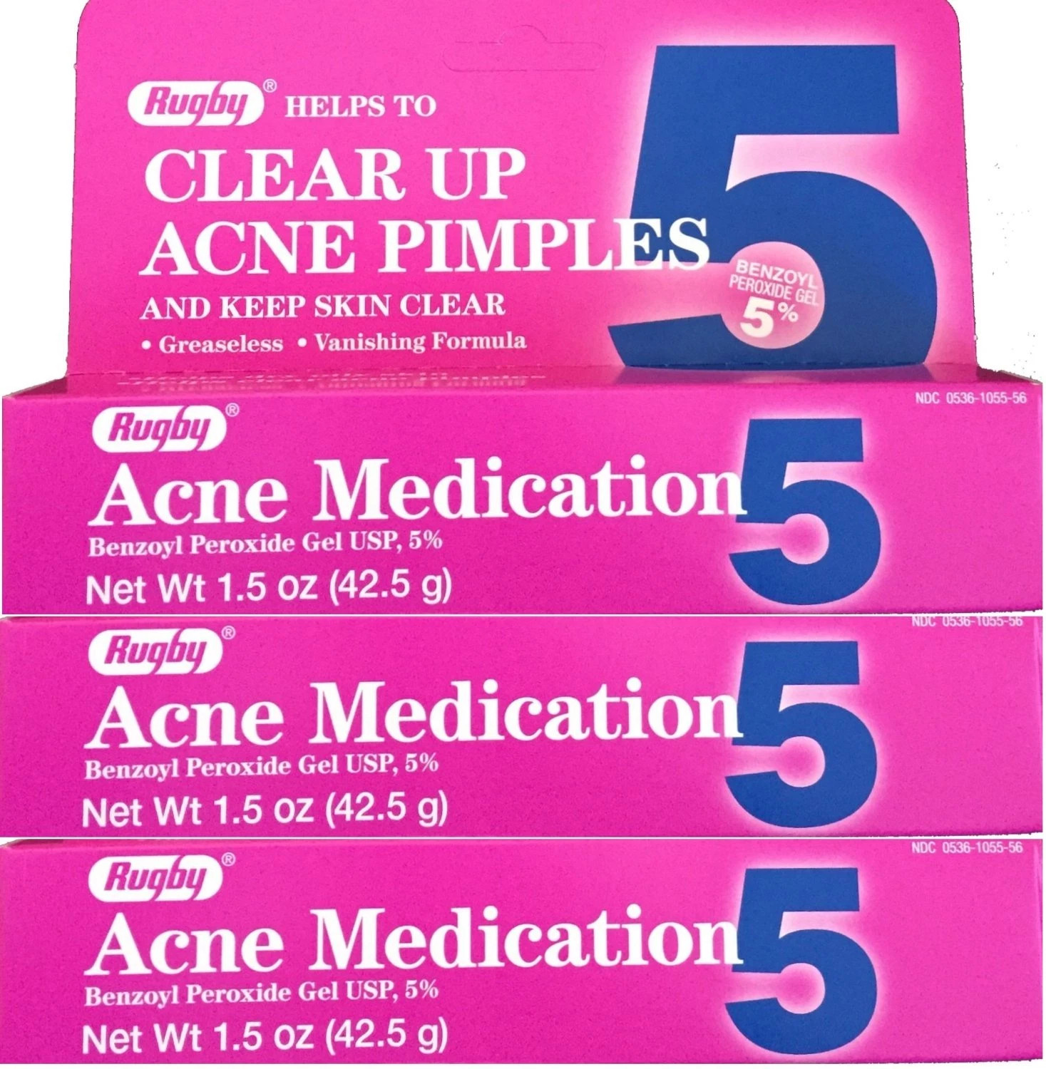 Rugby Acne Gel Benzoyl Peroxide 5% 1.5oz Tube -3 Pack -Expiration Date 09-2027-