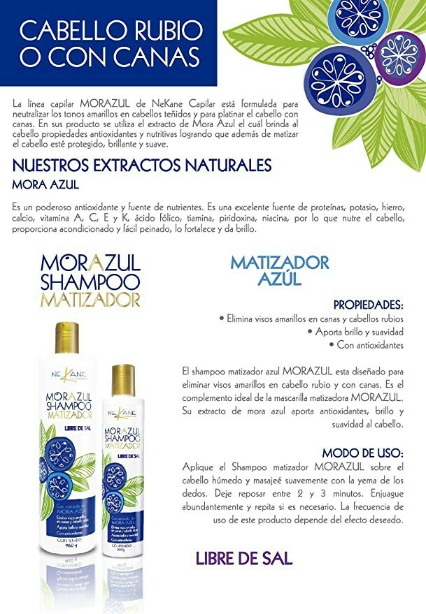 Nekane Jumbo Mora Azul Shampoo Matizador Toning 960g Libre de Sal