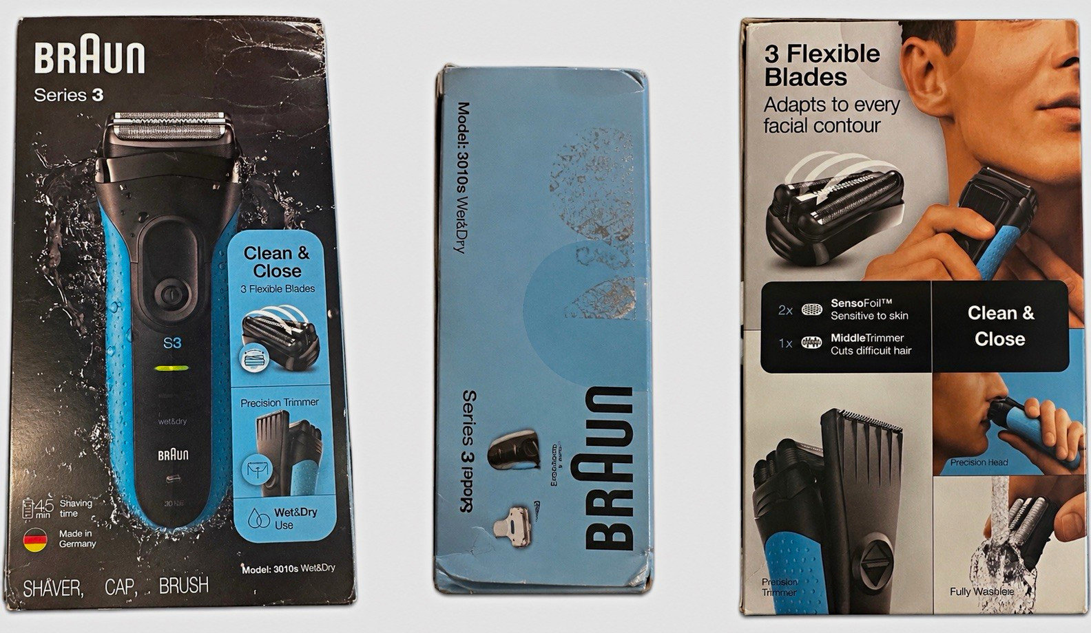 Braun Series 3 3010s Wet/Dry Foil Facial Shaver 3-Head Precision Trimmer