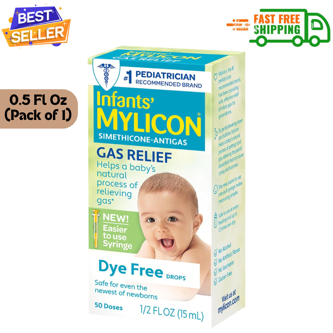 Mylicon Gas Relief Drops for Infants and Babies, Dye Free Formula, 0.5 FL Oz…