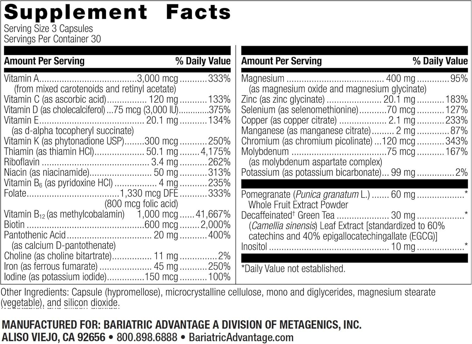 Bariatric Advantage Ultra Multi With Iron High Potency Daily Multivitamin 90 Cap