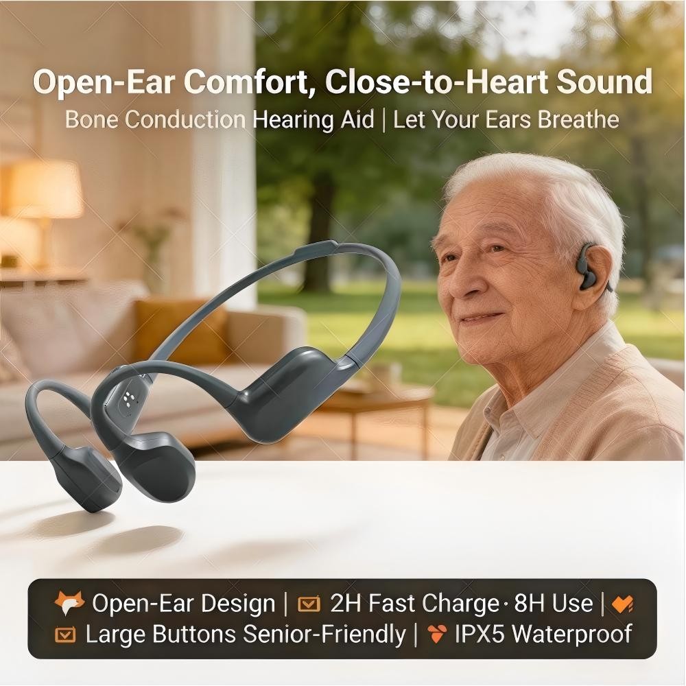 Bone Conduction Hearing Aid Bluetooth 5.4 For Elderly Seniors Magnetic Charge V5