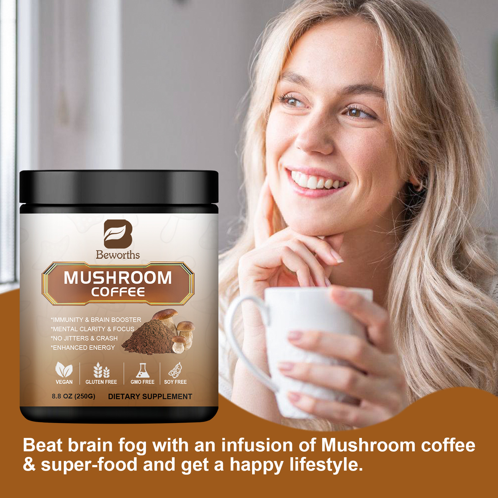 Organic Mushroom Coffee-Reishi, Lion’s Mane,Turkey Tail,Immunity & Brain Booster