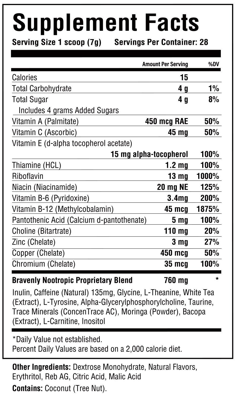 Bravenly Rush Extreme Pina Colada No Sugar Added Scoops 28 Servings🚚From USA🚚