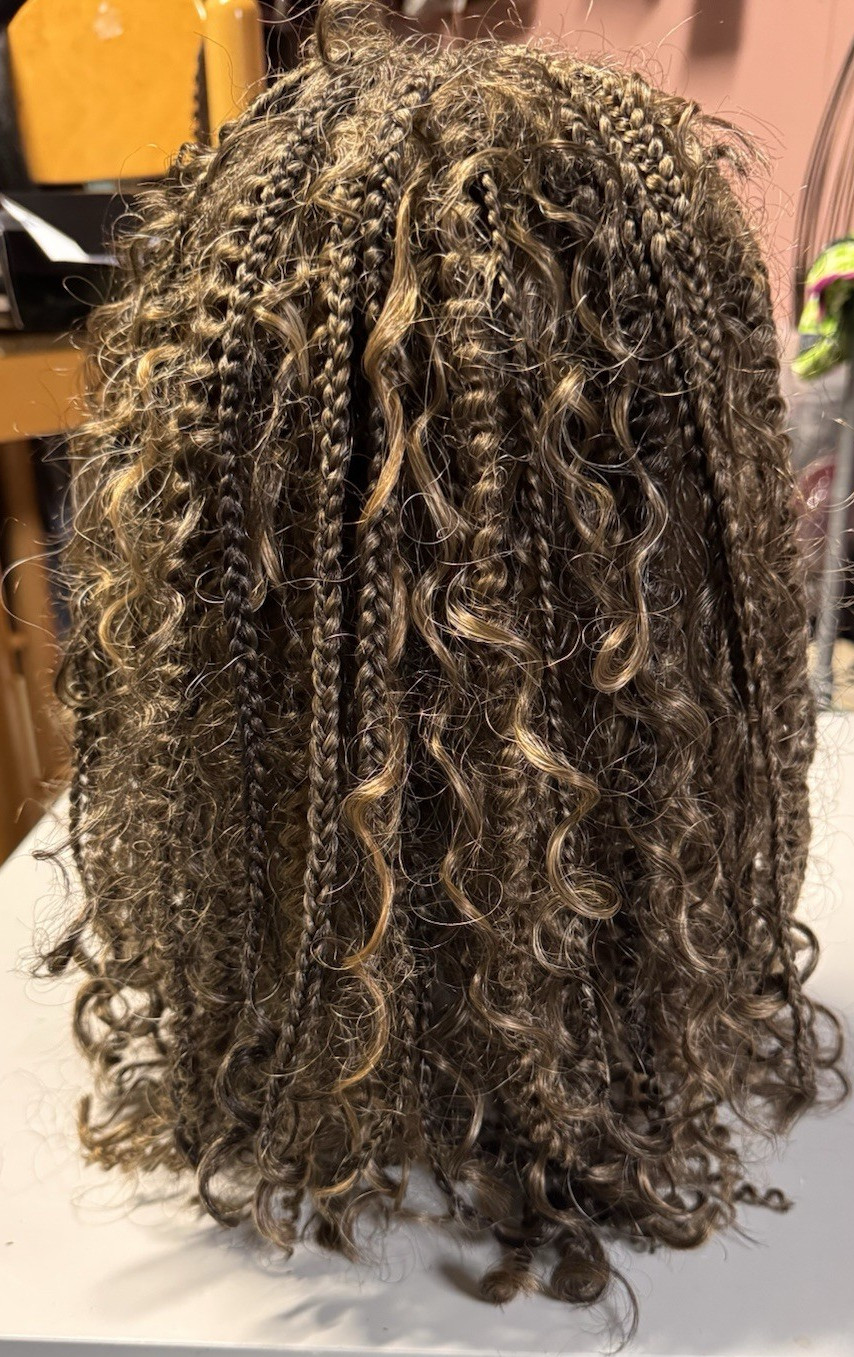 Braided Curly Wig Dark Brown/Light Brown Synthetic Free-Part Classic Cap