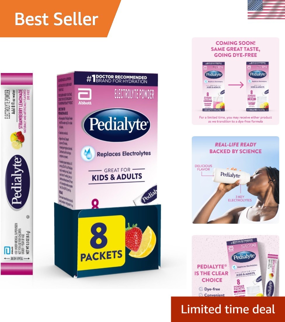 Dye-Free Electrolyte Powder – 8 Pack Strawberry Lemonade Hydration for All Ages