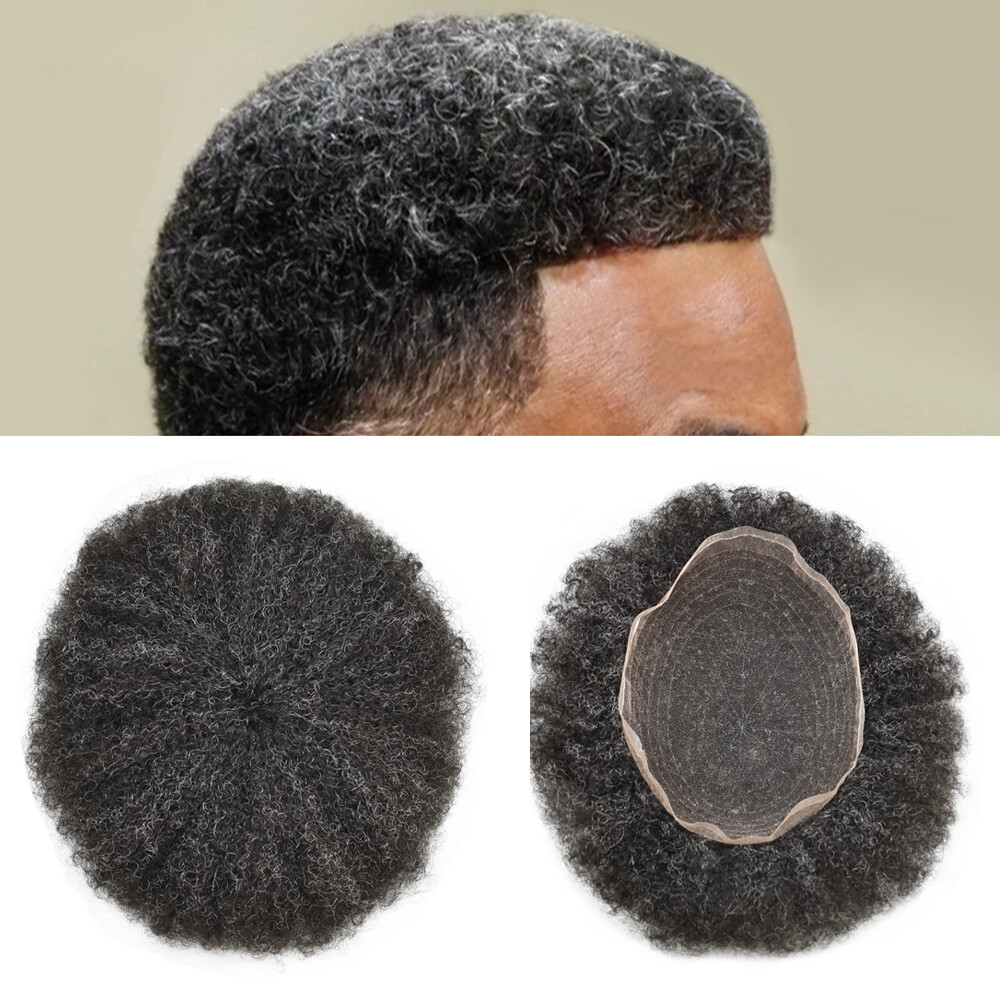 Full Lace Afro Curly Mens Toupee African American Human Hair Systems Replacement
