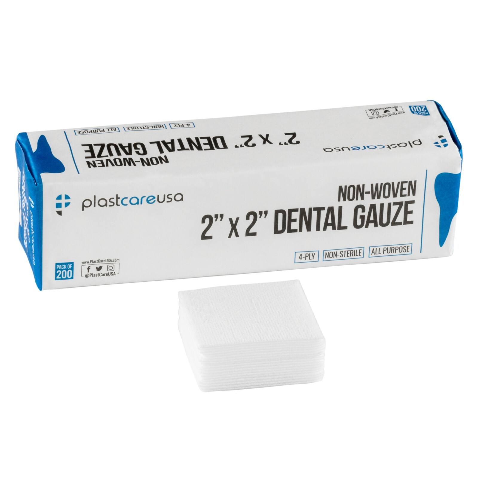 2×2 Non Woven Sponges 4-Ply, Non-Sterile Cotton Dental Gauze