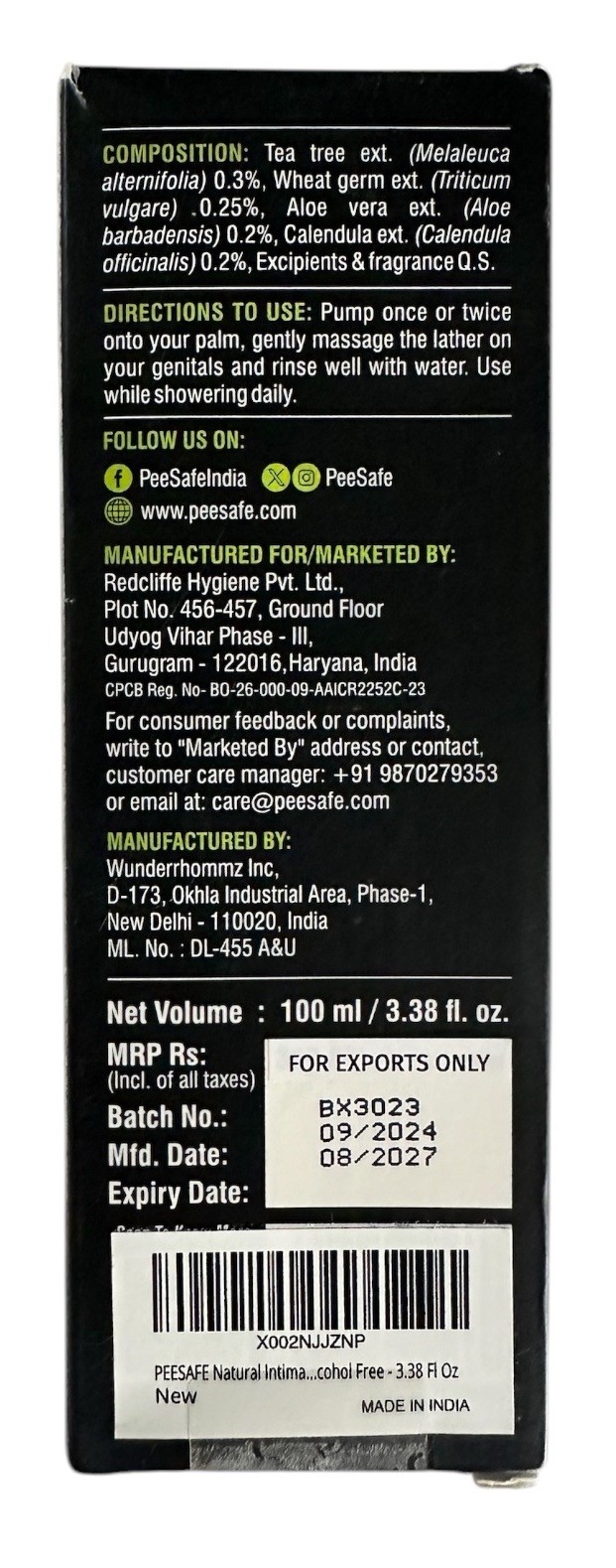 Natural Intimate Wash for Men Ayurveda Extracts 100 ml Daily Hygiene Pee Safe