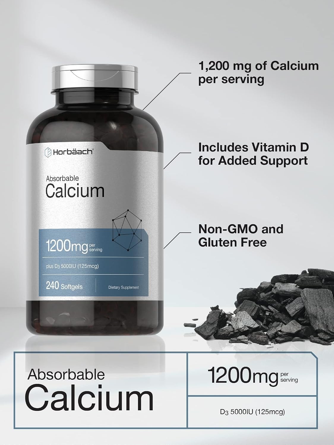 Calcium & Vitamin D3 Softgels – High Absorption, Non-GMO, Gluten-Free Support…