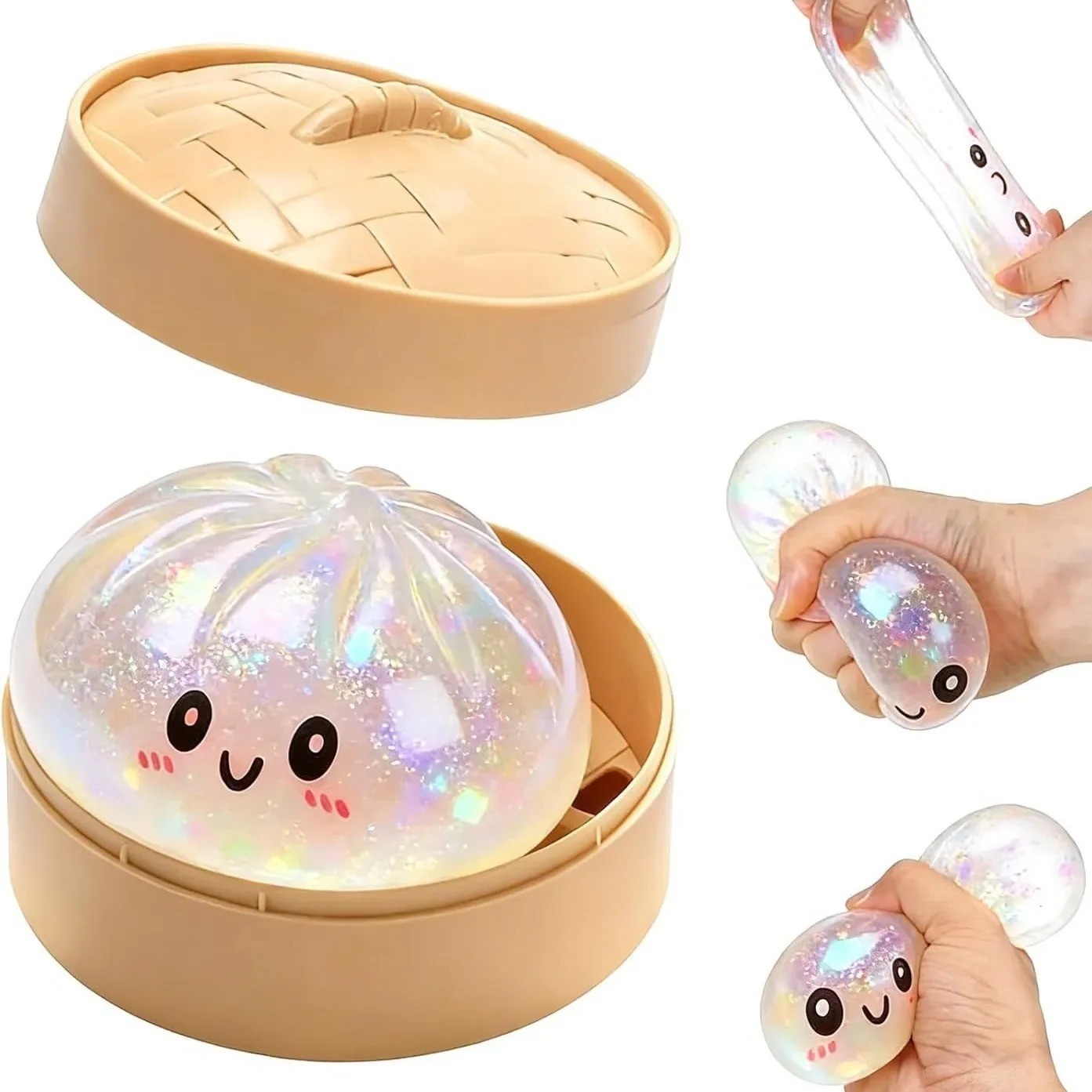 Sparkle Dumpling Squeeze with Box Bao Bun Sensory Stress Toy for Stress Relief