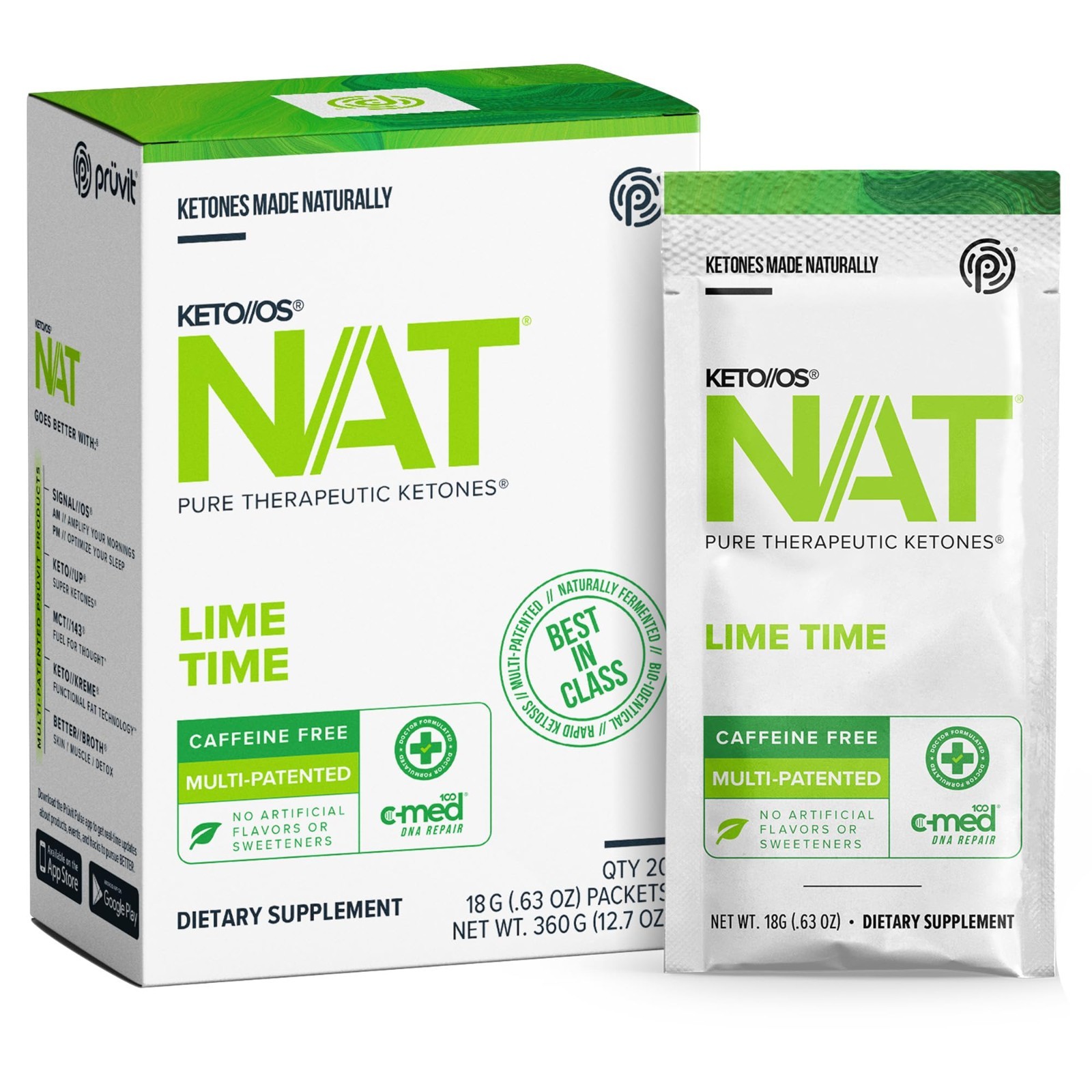 PRUVIT Keto OS NAT LIME TIME Caffeine Free 20 Pack Sealed New Free Shipping
