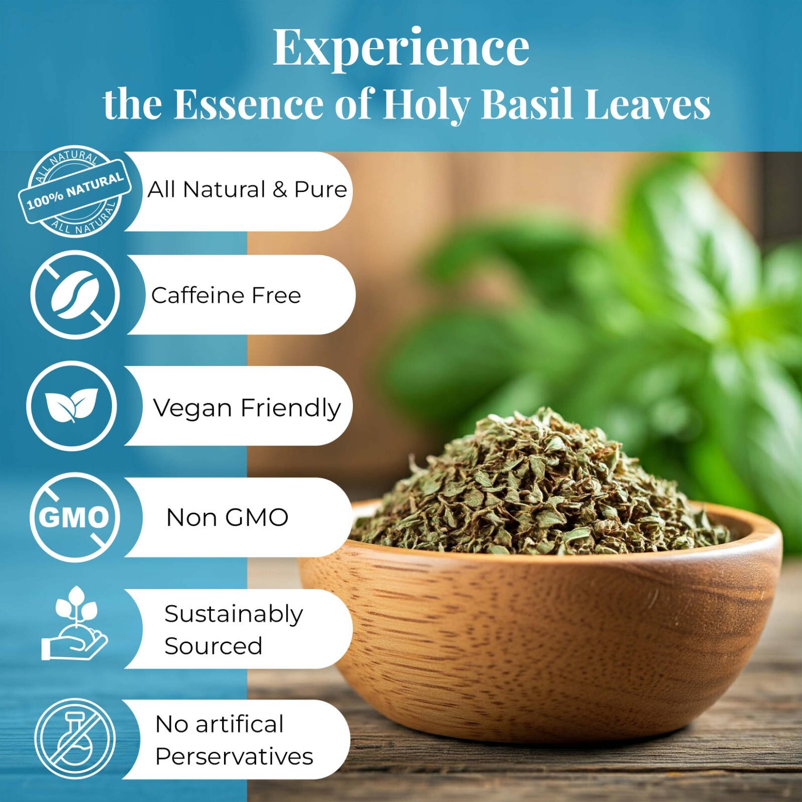 Pure Dried Holy Basil Leaves, Tulsi Tea, Loose Leaf, Anxiety & Stress Tea 2.6oz