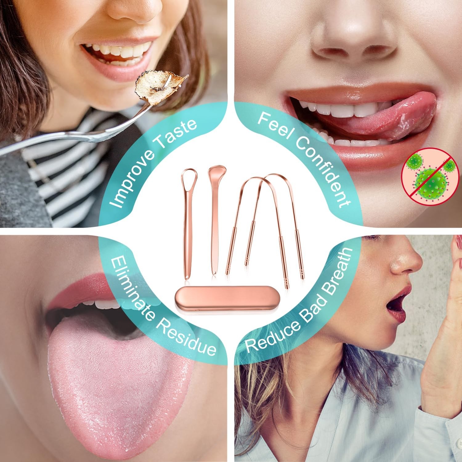 Copper Tongue Scraper, 4Pcs Tongue Scraper with Case Medical Grade for Adults
