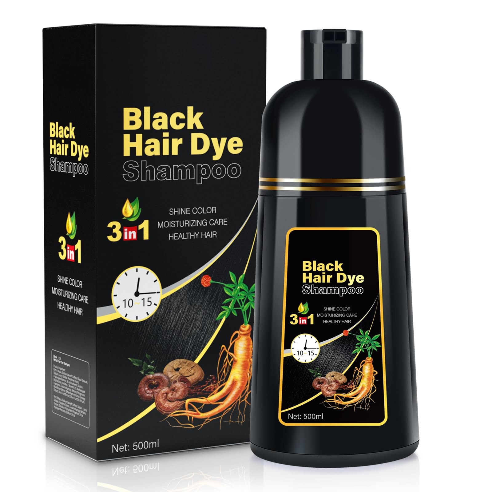 cosmpro Black Hair Dye Shampoo 3 in 1 Champu 16.9 Fl Oz (Pack of 1), black