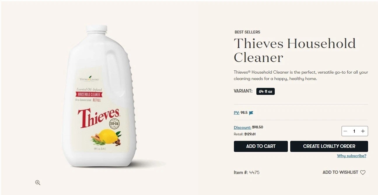 Young Living Thieves Household Cleaner 64 fl oz Plant Based Concentrate – NEW🔥