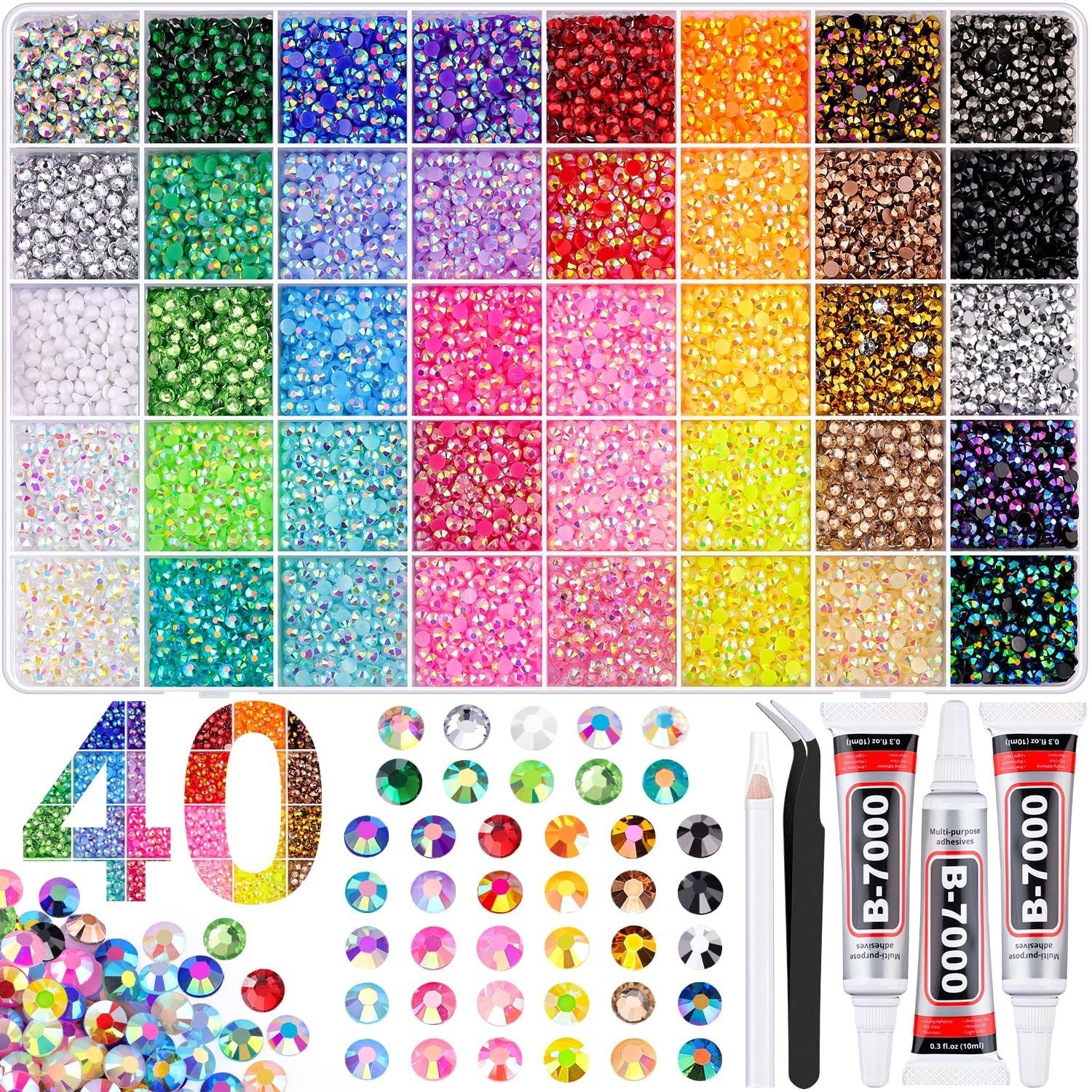 50000Pcs 40 Colors Jelly Rhinestones Bedazzling kit, 3mm Multicolor Resin Fla…