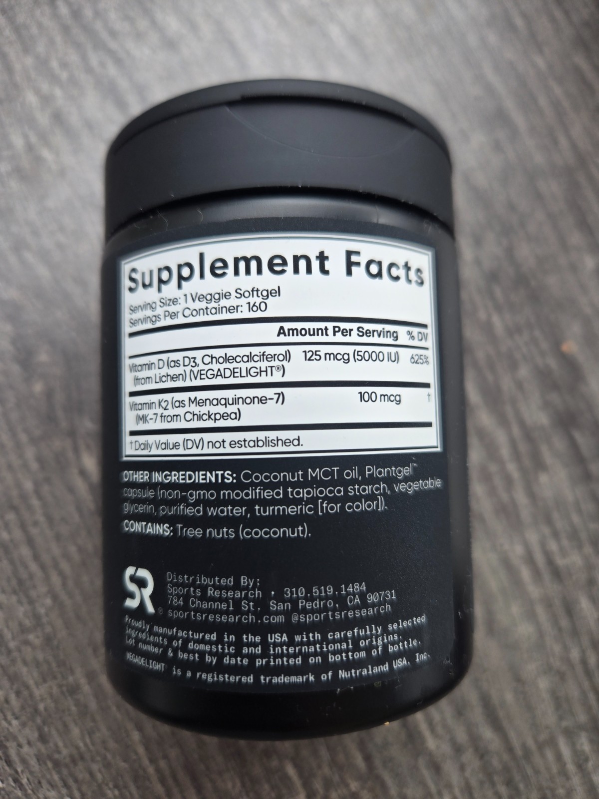 Sports Research D3 + K2, 160 Veggie Softgels 125MCG Vitamin D3 100MCG Vitamin K2