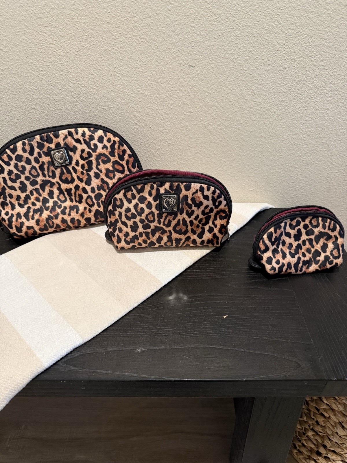 Brighton – Lepard Print Multicolor Zipper Makeup Bag Set of 3 Cosmetic Pouches