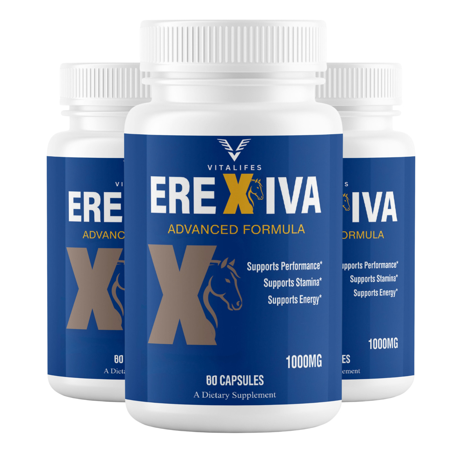 (3 Pack) Erexiva Capsules, Potent Formula Male Supplement for Health & Vitality
