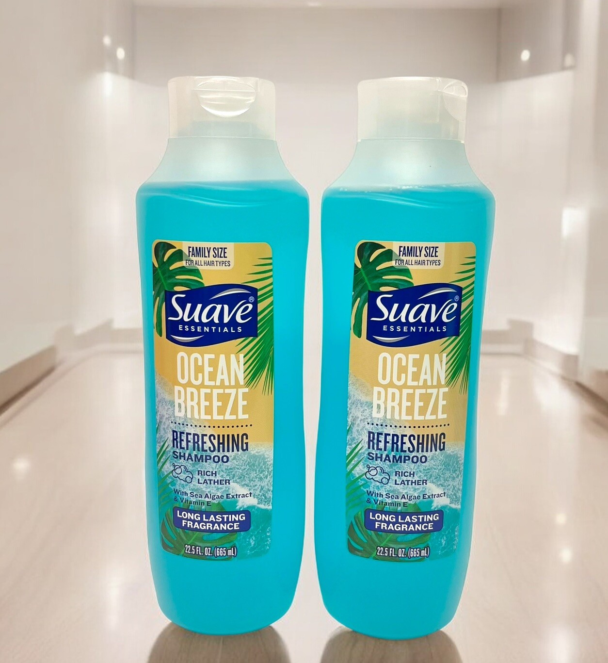 Suave Essentials Ocean Breeze Refreshing Shampoo 22.5oz Family Size 2 Pack