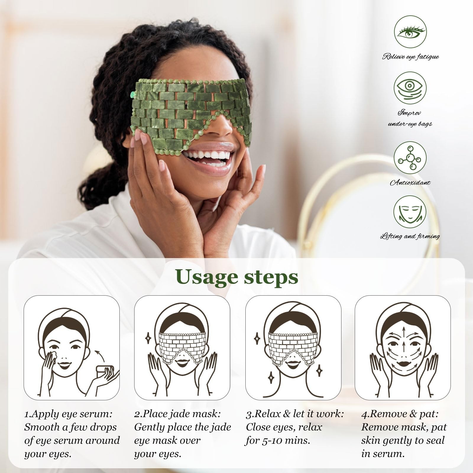 Large Jade Eye Mask – Cooling Facial Mask with Green Ear Strings for Hot & Cold