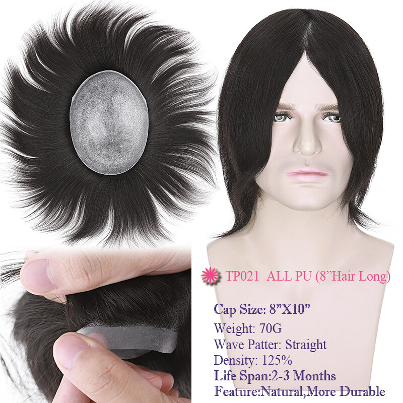 Mens Toupee Natural Ultra Thin Skin Hairpiece 100% Human Hair Replacement System