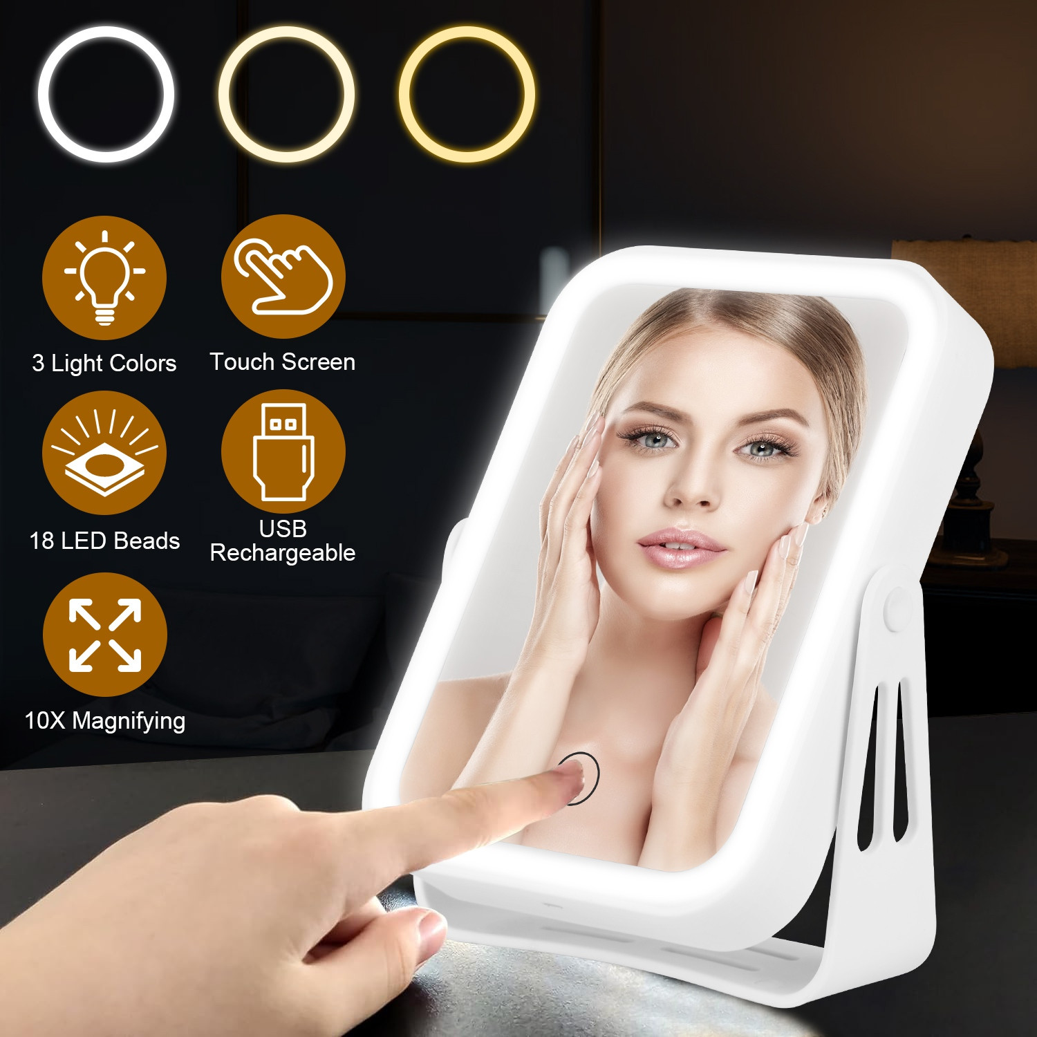 10X Lighted Makeup Mirror Double Sided USB Rechargeable Travel Vanity Mirror