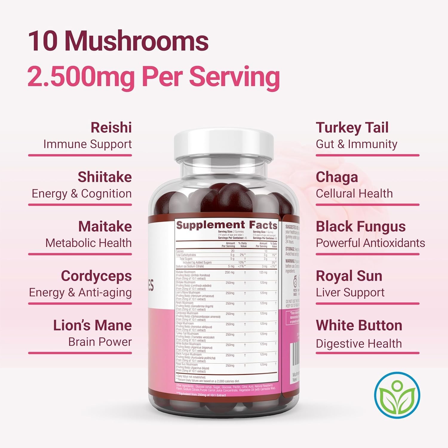 Purify Life Mushroom Complex Gummies 10x Supplement w/ Lions Mane (90 Chews)