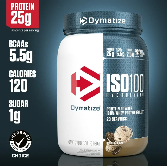 Dymatize ISO100 Hydrolyzed Whey Isolate, Cookies & Cream, 20 Servings