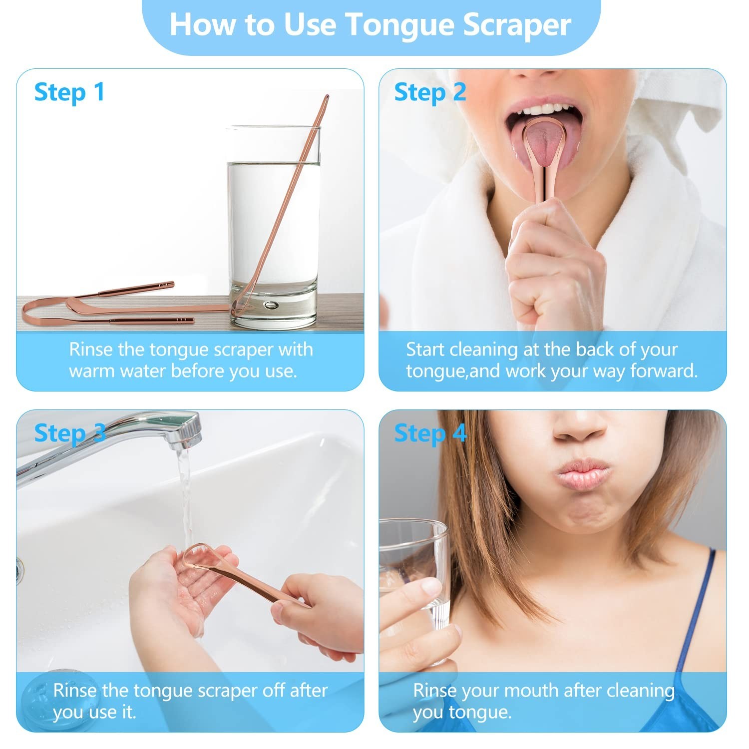 Copper Tongue Scraper, 4Pcs Tongue Scraper with Case Medical Grade for Adults