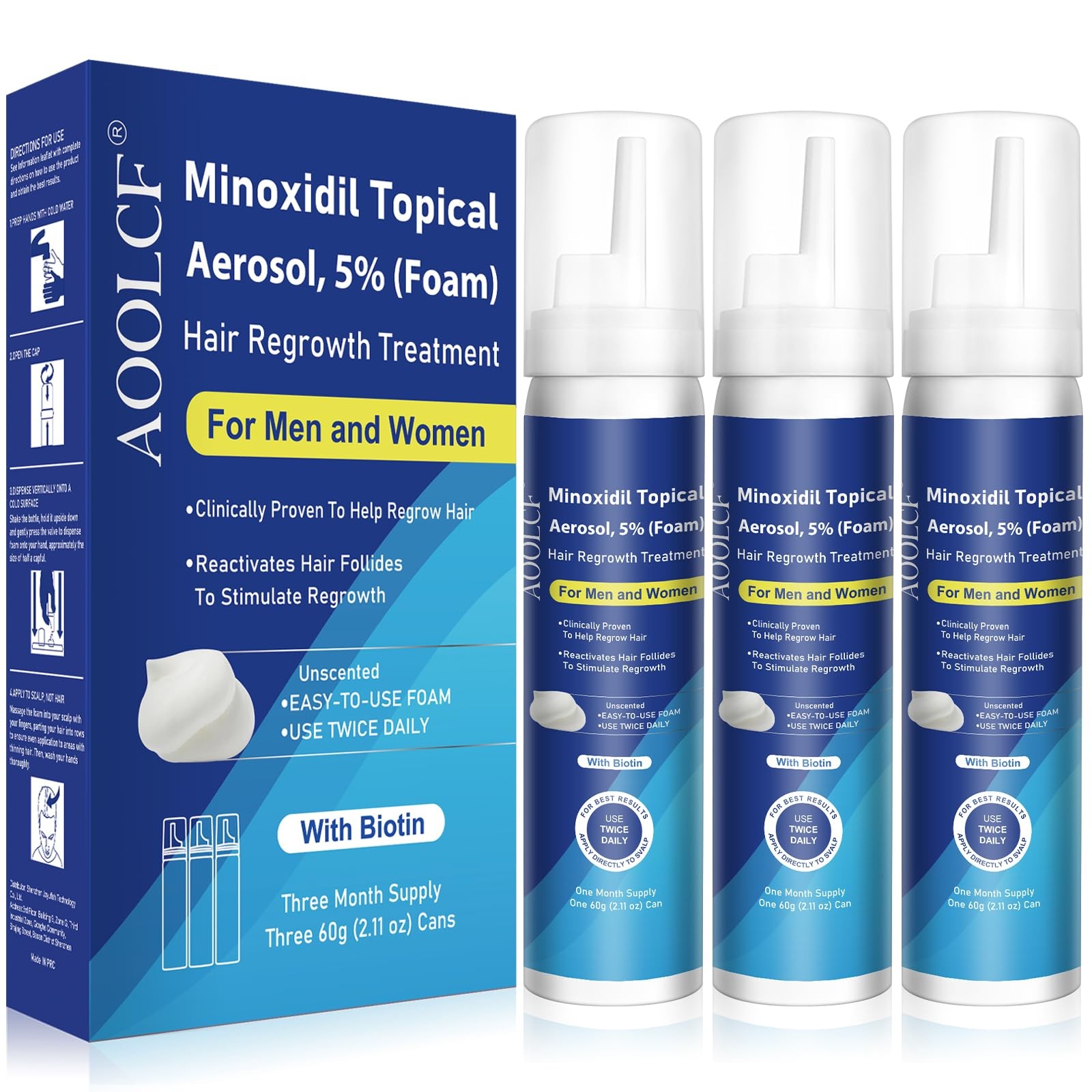 5% Topical Minoxidil Foam, 6.33 Ounce (Pack of 1), Blue-3pack Foam