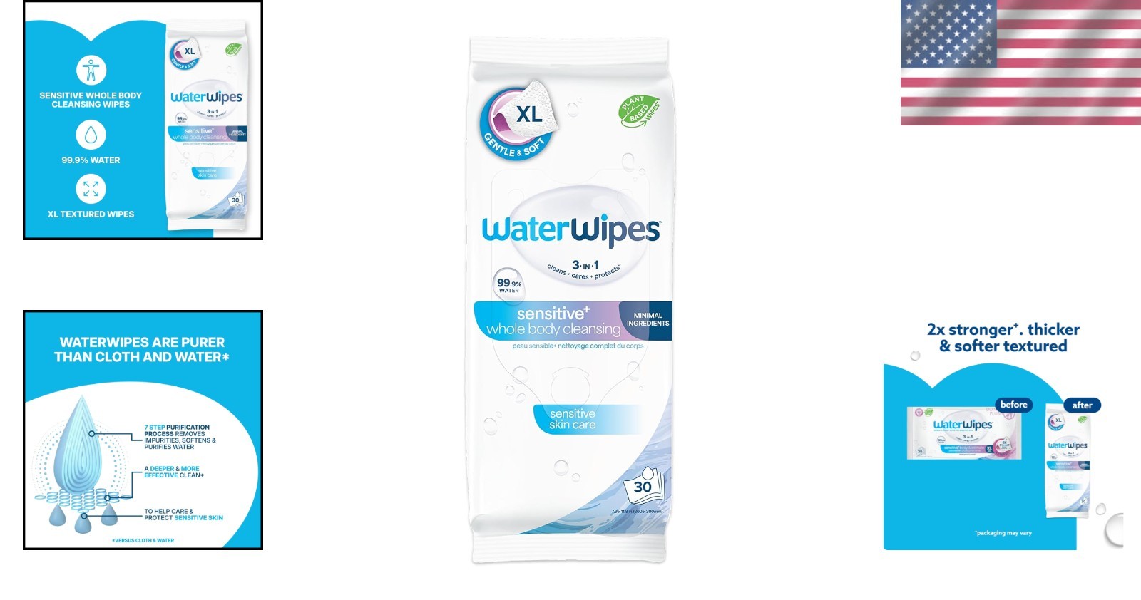 Extra Large Cleansing Wipes, 99.9% Purified Water, Gentle For Sensitive Skin