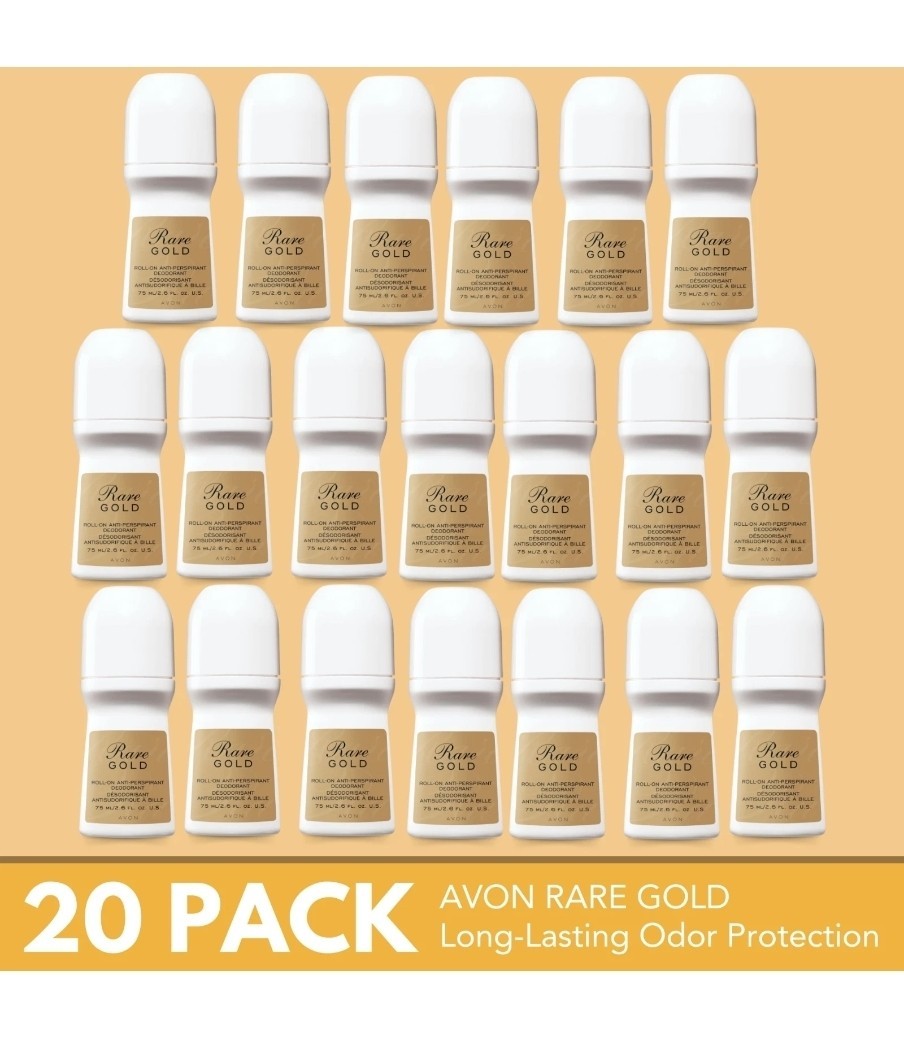 Avon Rare Gold Roll-On Antiperspirant Deodorant, 2.6 fl oz Long-Lasting(20-Pack)