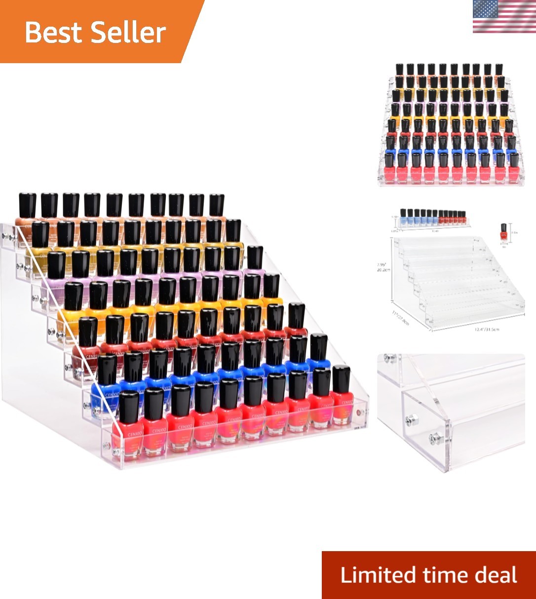 7 Tiers Layers Organizer Rack Stand Holder Large Capacity Acrylic Clear for N…