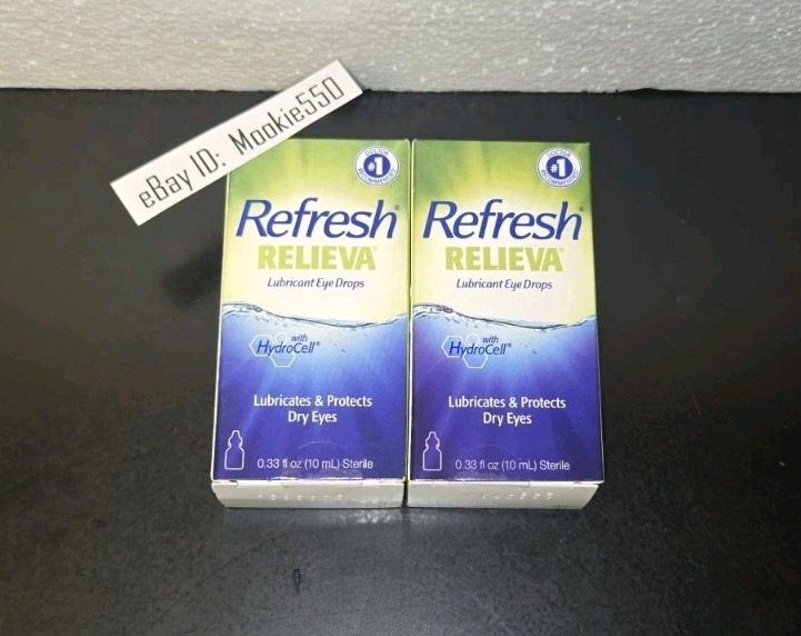 2 Box REFRESH RELIEVA Lubricant Eye Drops 0.33oz 10mL EXP 01/2027