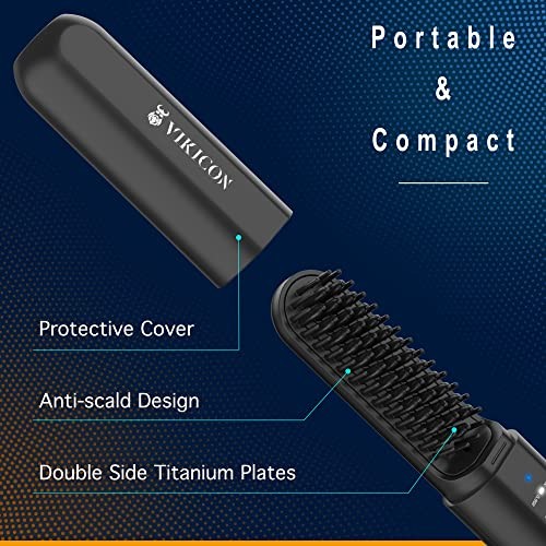 Beard Straightener for Men: Cordless Heated Beard Brush for Men, Black